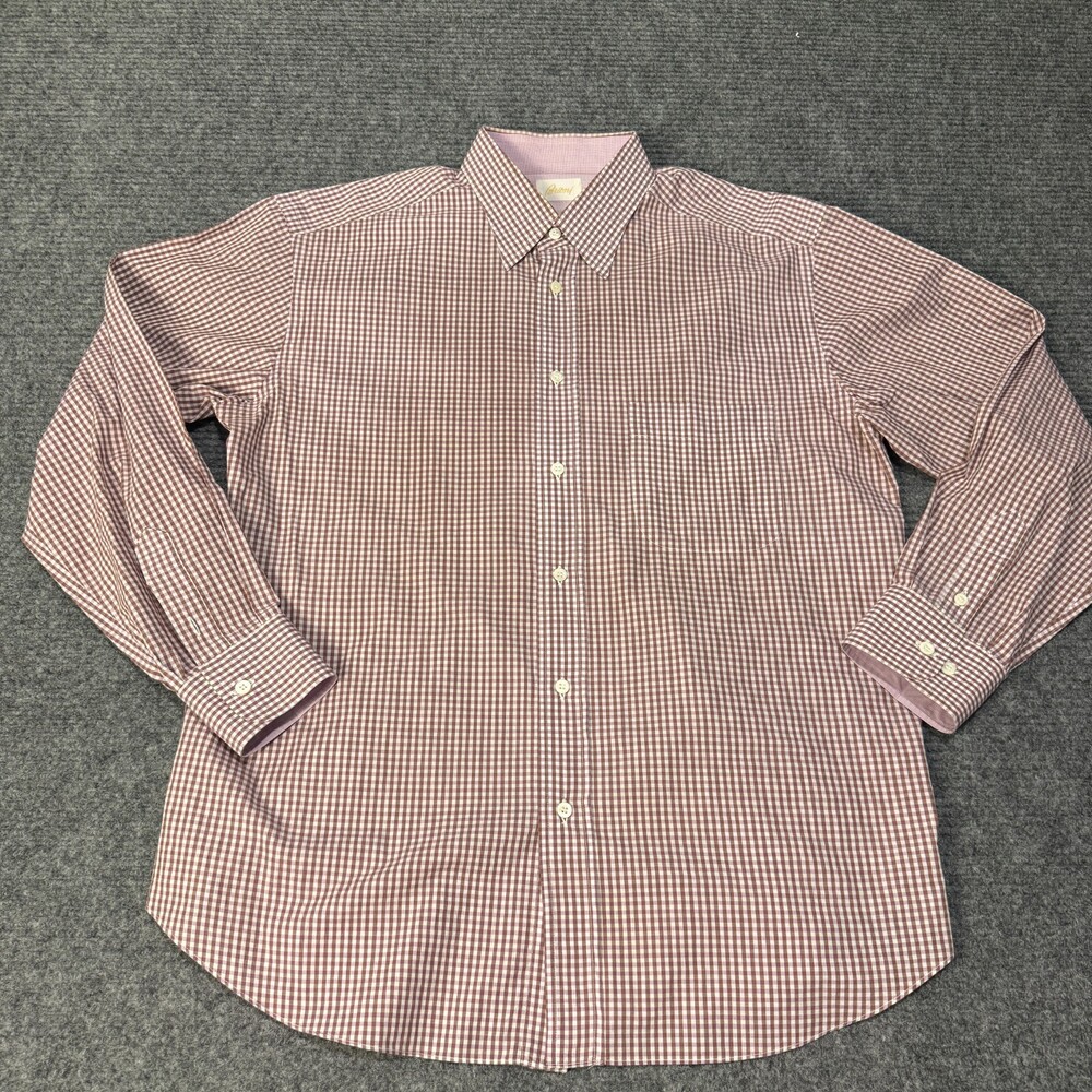 Brioni Dress Shirt Mens XL Purple Gingham Long Sleeve Button Up Italy Cotton